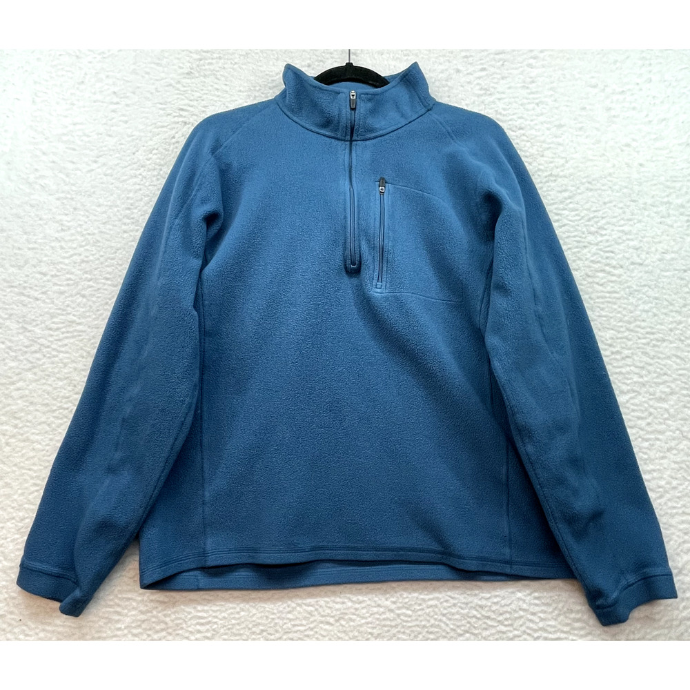 LL Bean Sweatshirt Mens Medium Blue Trail Fleece 1/4 Zip Pullover Outdoor Hiking